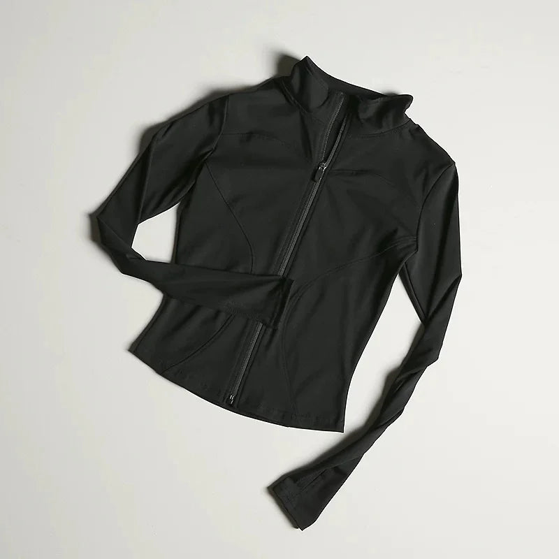 Women Slim Fit Yoga Jacket Quick Dry Zip Up Stand Collar Fitness Running Sports Top