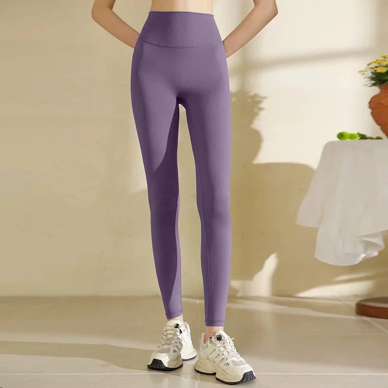 Women High Waist Yoga Leggings Nude Soft Breathable Tummy Control Skinny Pants Gym Running Pilates Fitness Sports Tights