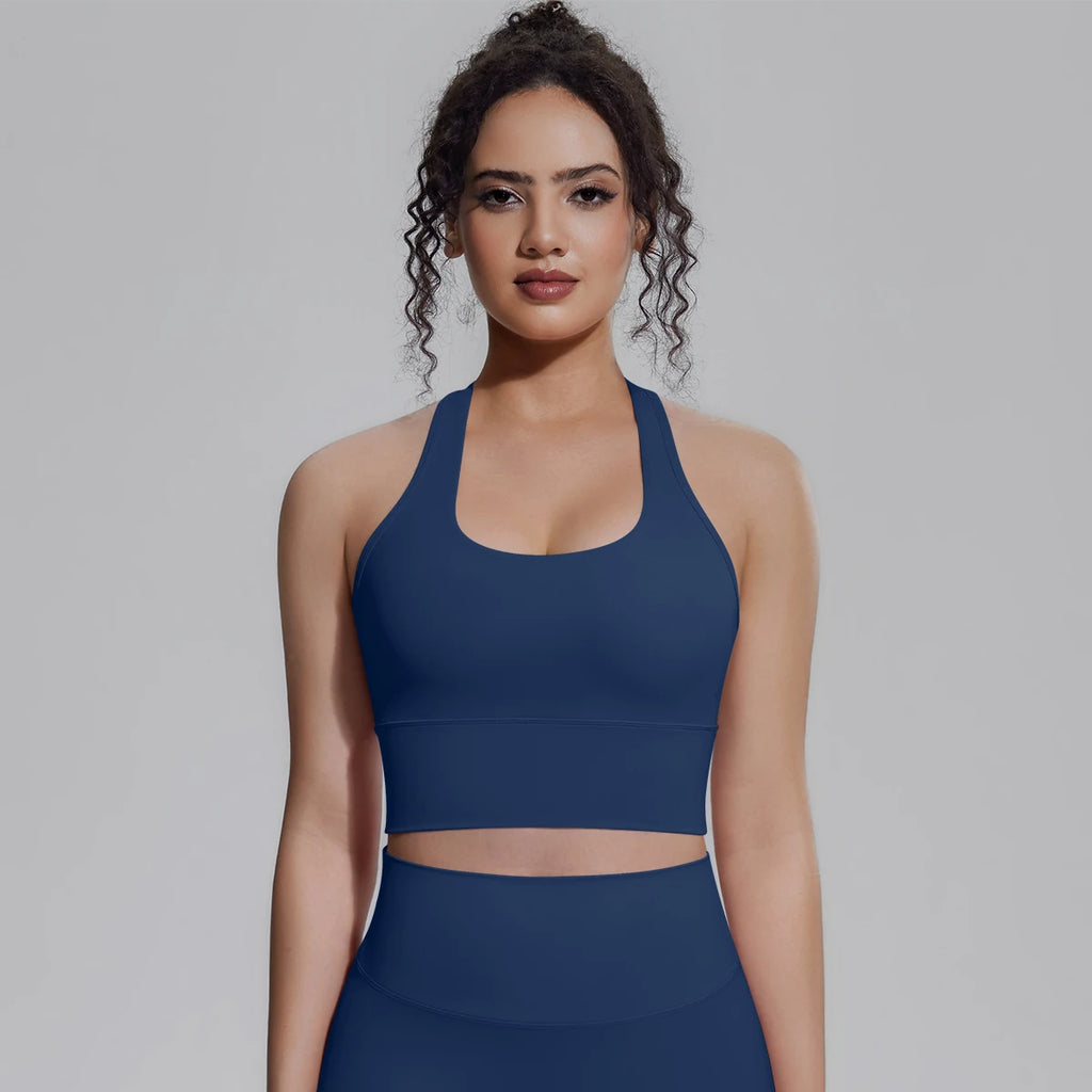 Woman Workout Top Yoga Vest Solid Color Gather Shockproof Sports Bra Beautiful Back I-shaped Vest Gym Running Yoga Underwear
