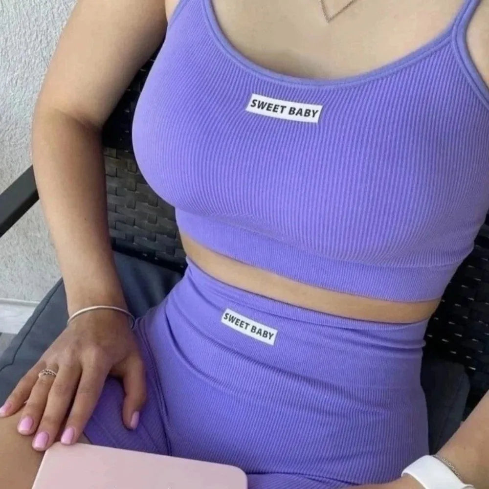 Super Stretchy Women's Sports Clothing Set Sportswear Sleeveless Vest Underwear Shorts Pants Kit Slim Fit Short