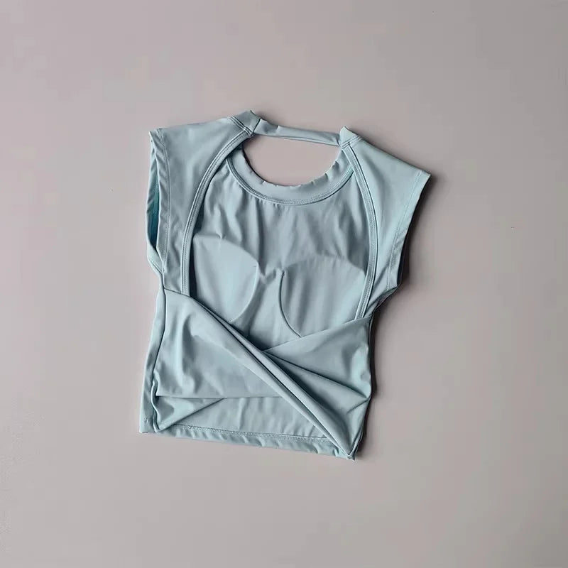 Women's Sexy Backless Cropped Yoga Tank Top with Fixed Pads - Quick Dry, Moisture Wicking, Slim Fit Workout T-Shirt for Gym Fitn