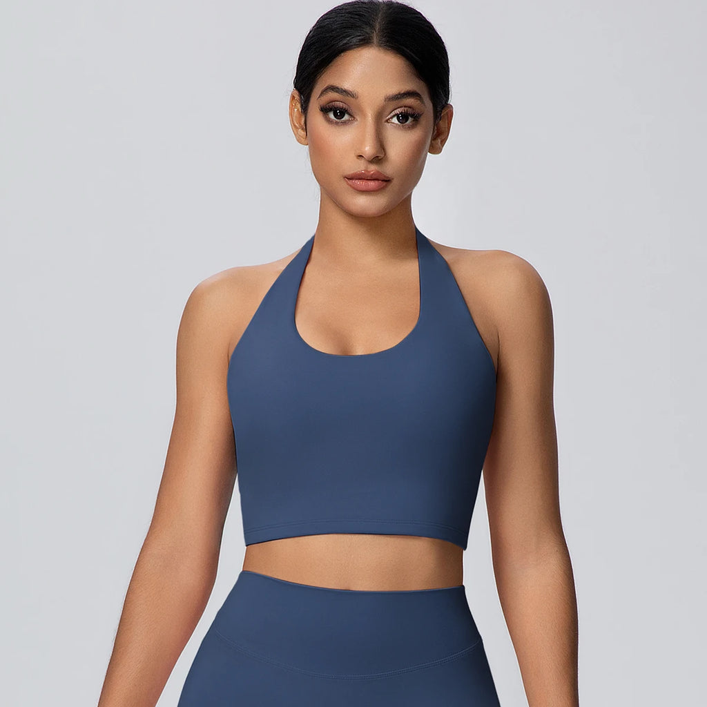 Summer Beautiful Back Hanging Neck Bra Woman Shockproof Workout Top Sports Underwear Yoga Vest with Chest Pad Sexy Women Bra
