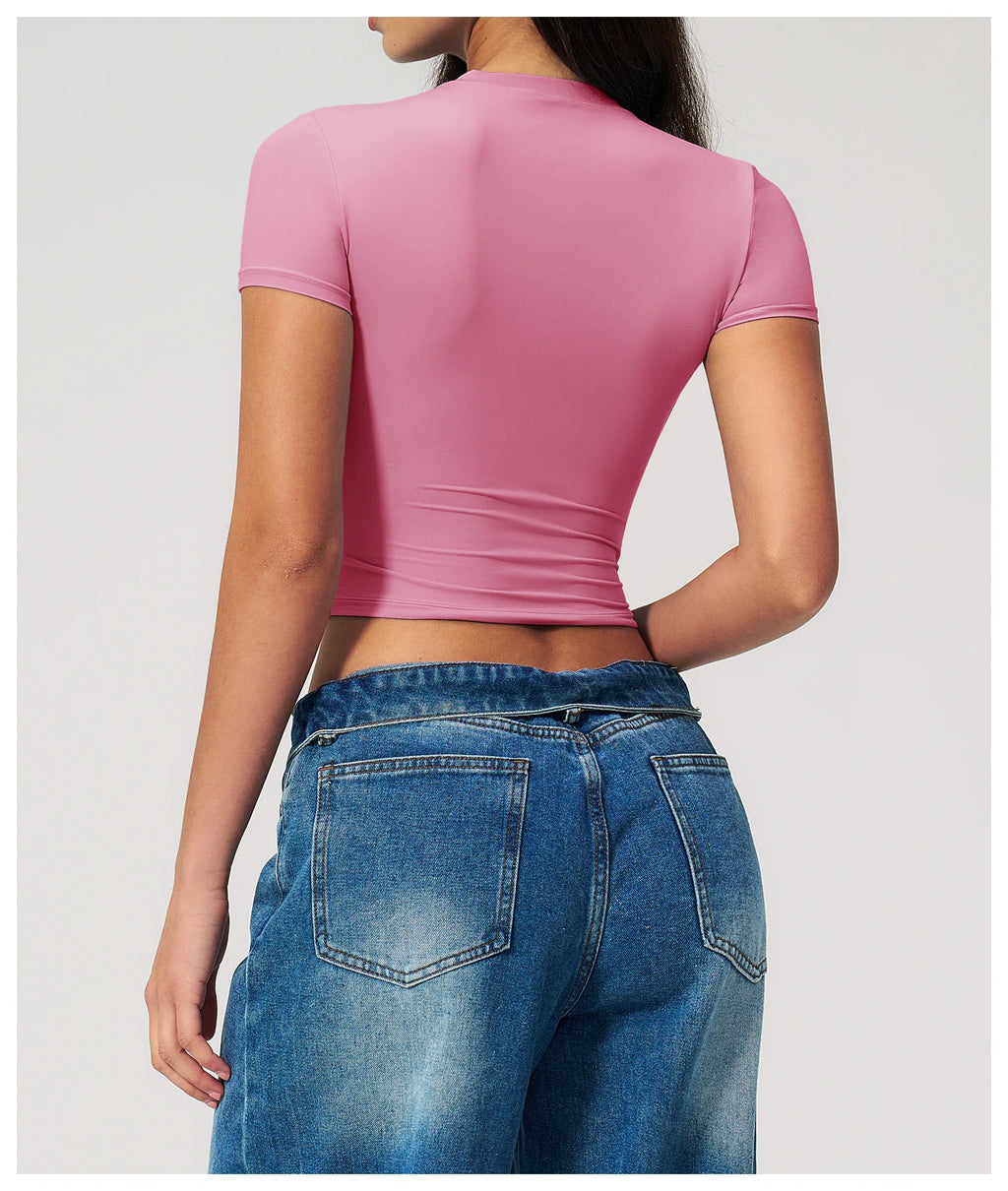 Yoga Top Women's Tight Sports T-shirt Quick Drying Short Sleeved Yoga T-shirt Pilates Running Workout Fitness Short Sleeved