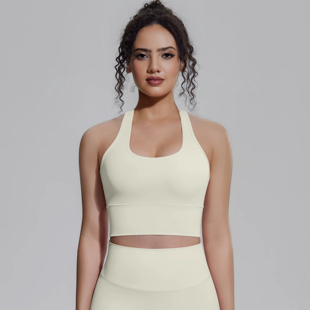 Woman Workout Top Yoga Vest Solid Color Gather Shockproof Sports Bra Beautiful Back I-shaped Vest Gym Running Yoga Underwear