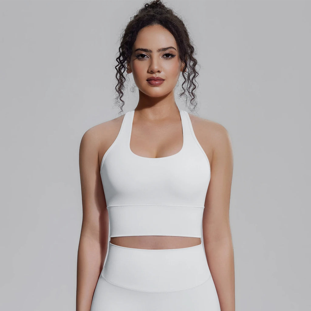 Woman Workout Top Yoga Vest Solid Color Gather Shockproof Sports Bra Beautiful Back I-shaped Vest Gym Running Yoga Underwear