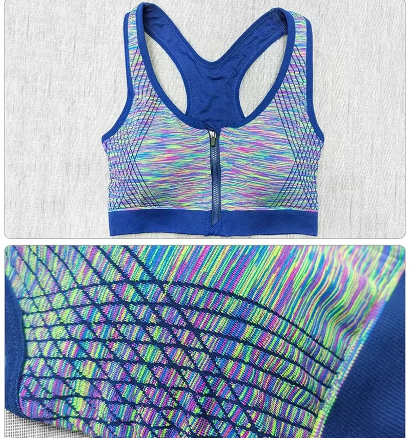 Women Sports Bra Front Zipper Sports Bra Breathable Shock-proof Underwear High Impact Yoga Bra Running Vest Fitness Workout Tops