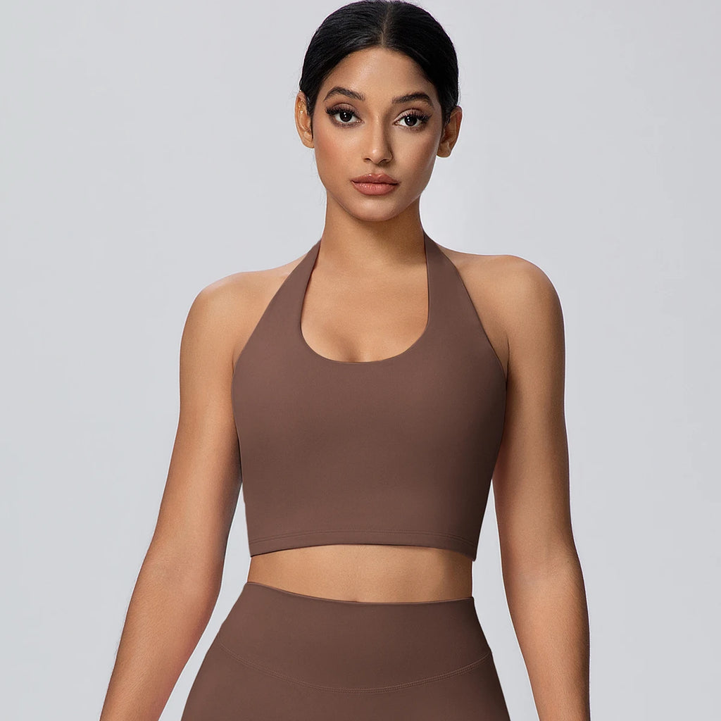 Summer Beautiful Back Hanging Neck Bra Woman Shockproof Workout Top Sports Underwear Yoga Vest with Chest Pad Sexy Women Bra