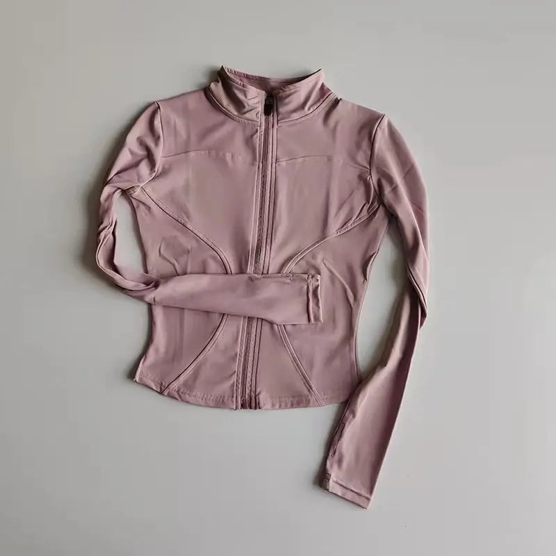 Women Slim Fit Yoga Jacket Quick Dry Zip Up Stand Collar Fitness Running Sports Top
