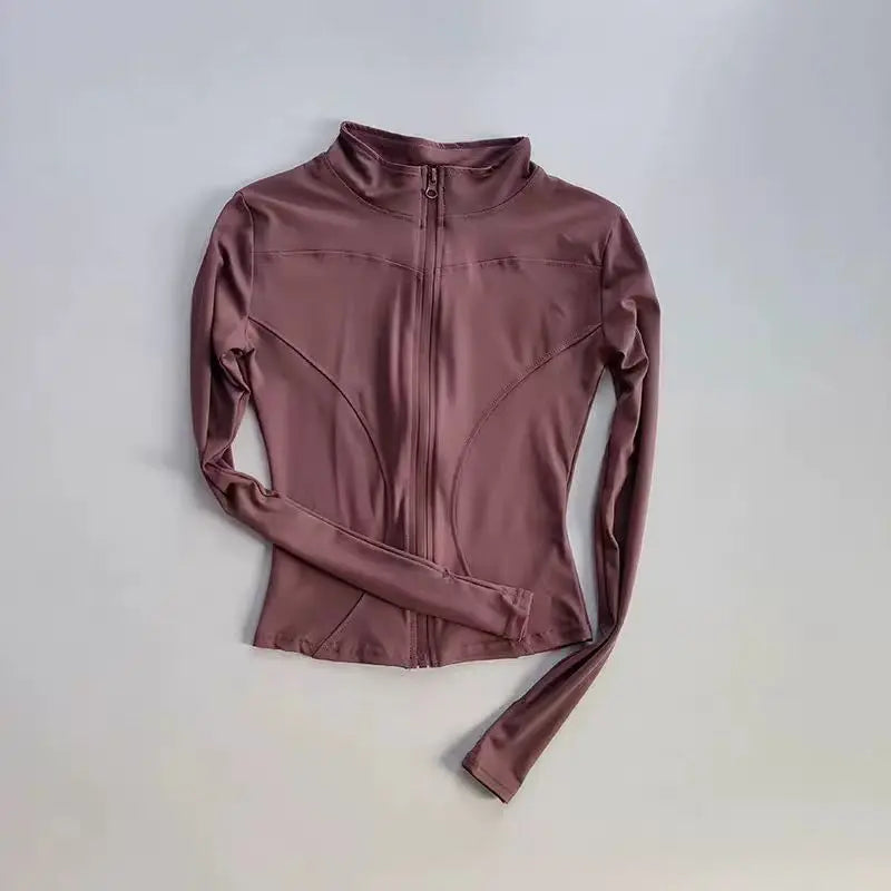 Women Slim Fit Yoga Jacket Quick Dry Zip Up Stand Collar Fitness Running Sports Top