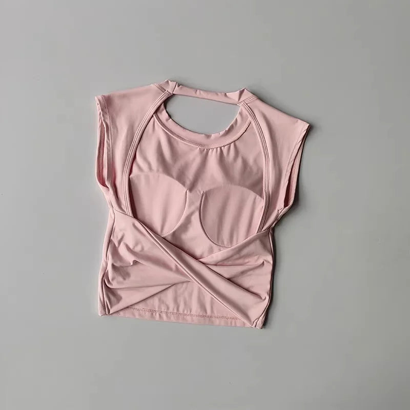 Women's Sexy Backless Cropped Yoga Tank Top with Fixed Pads - Quick Dry, Moisture Wicking, Slim Fit Workout T-Shirt for Gym Fitn