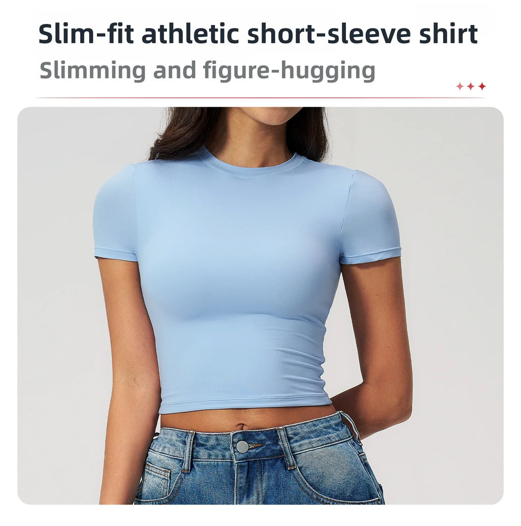 Yoga Top Women's Tight Sports T-shirt Quick Drying Short Sleeved Yoga T-shirt Pilates Running Workout Fitness Short Sleeved