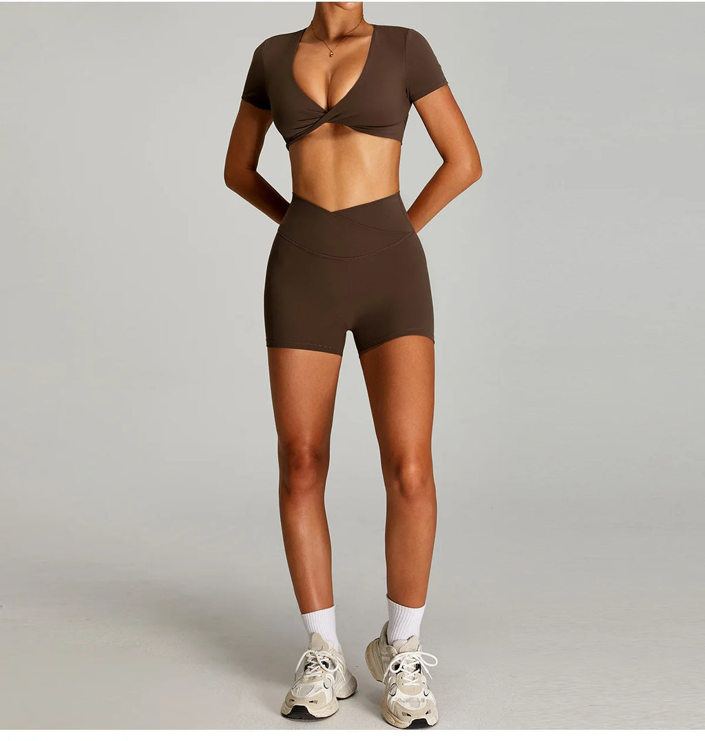 Sexy Sports Shirts Breathable Short Sleeves Workout Tops Fitness Female Backless Yoga Clothing Sport Crop Tops Women Gym Top