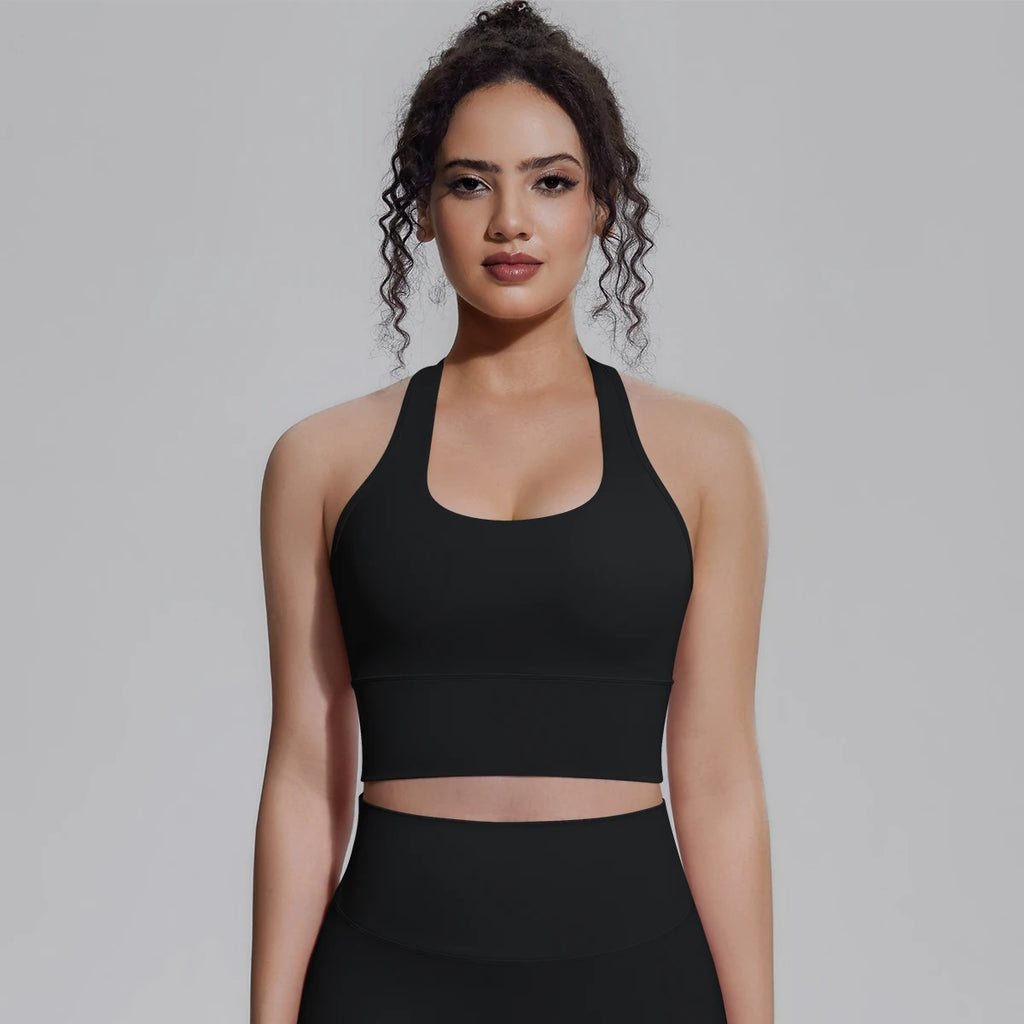 Woman Workout Top Yoga Vest Solid Color Gather Shockproof Sports Bra Beautiful Back I-shaped Vest Gym Running Yoga Underwear