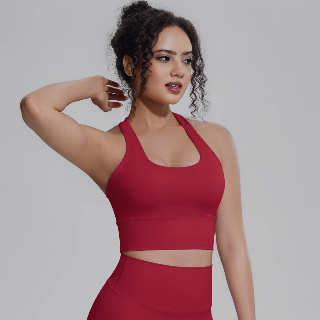 Woman Workout Top Yoga Vest Solid Color Gather Shockproof Sports Bra Beautiful Back I-shaped Vest Gym Running Yoga Underwear