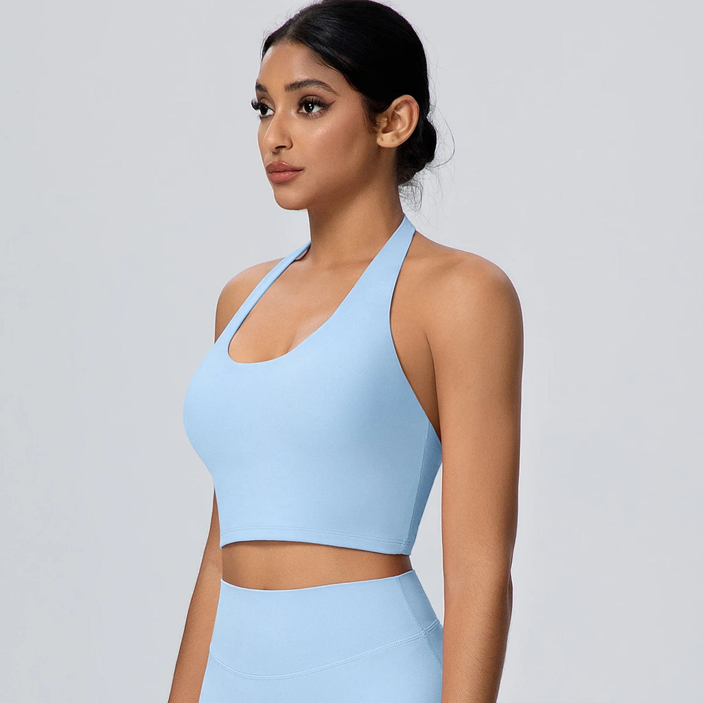 Summer Beautiful Back Hanging Neck Bra Woman Shockproof Workout Top Sports Underwear Yoga Vest with Chest Pad Sexy Women Bra