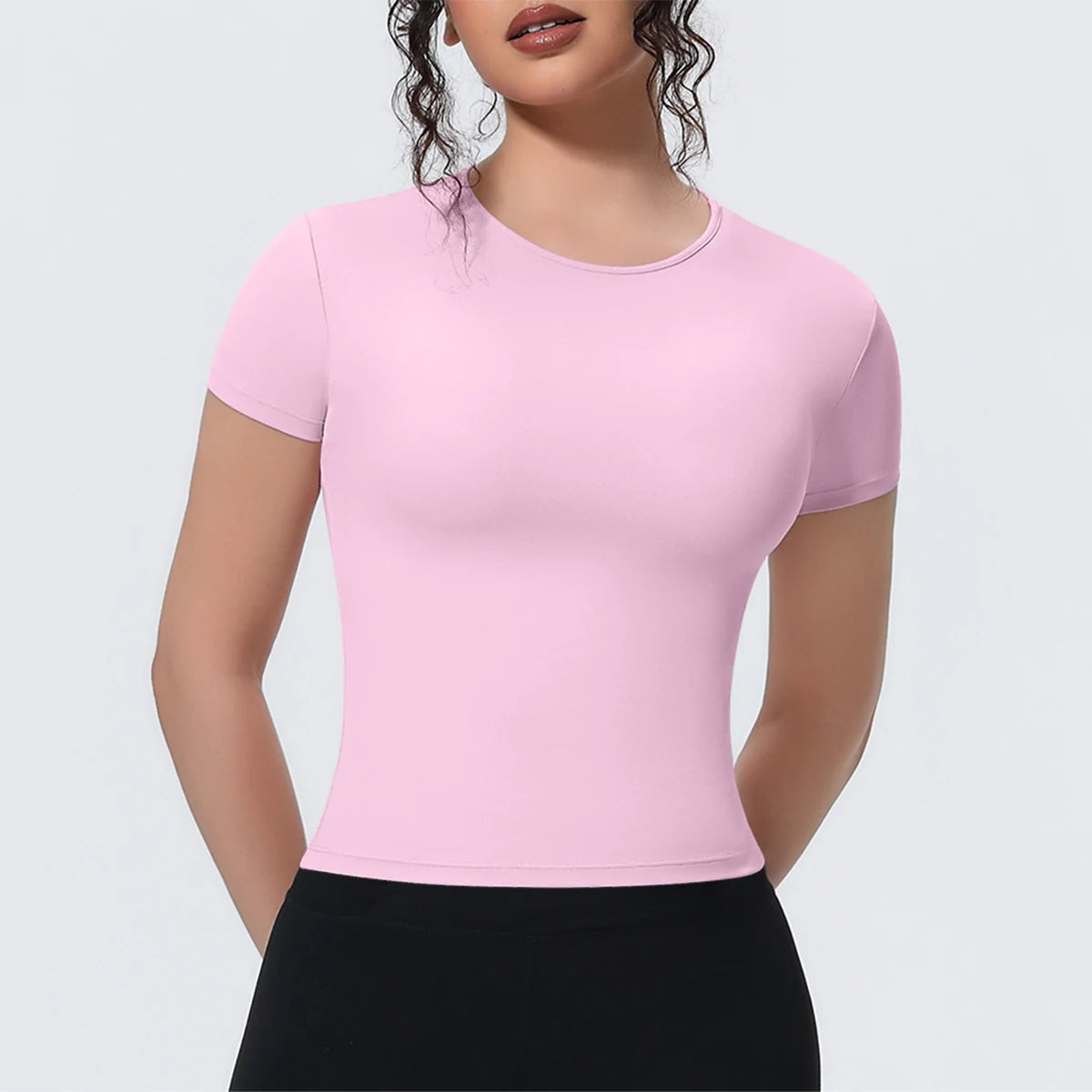 Hot Sale Summer Yoga T-shirt Running Shirts Solid Color Quick Drying Workout Top for Woman Short Sleeve Gym Sports Top
