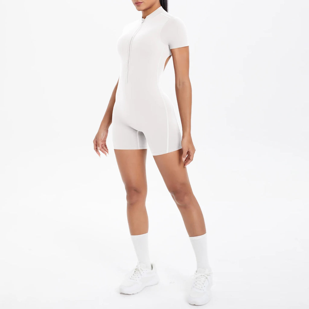 Hollow Out Backless Short Sleeved Zipper Jumpsuit for Woman Jumpsuit Yoga Suit One-Piece Legging Short Push Up Gym Yoga Clothing
