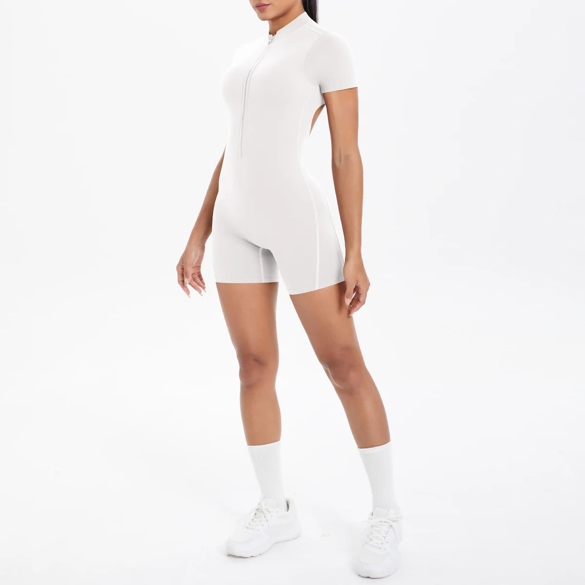 Hollow Out Backless Short Sleeved Zipper Jumpsuit for Woman Jumpsuit Yoga Suit One-Piece Legging Short Push Up Gym Yoga Clothing
