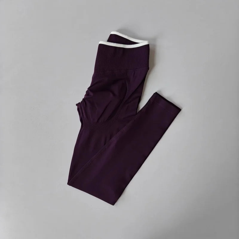 Women's High Waist Yoga Pants, Tummy Control Contrast Color Booty Leggings, Quick Dry Moisture Wicking Stretch Fitness Pants