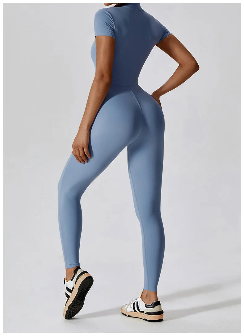 Yoga Boilersuit Long Sleeved Women's Sportswear Gym Zipper Jumpsuits Workout High-intensity Fitness One-piece Skin-tight Garment