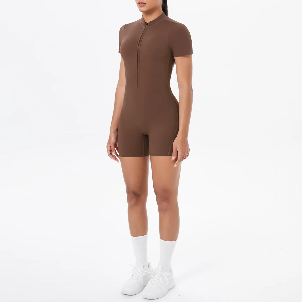 Hollow Out Backless Short Sleeved Zipper Jumpsuit for Woman Jumpsuit Yoga Suit One-Piece Legging Short Push Up Gym Yoga Clothing