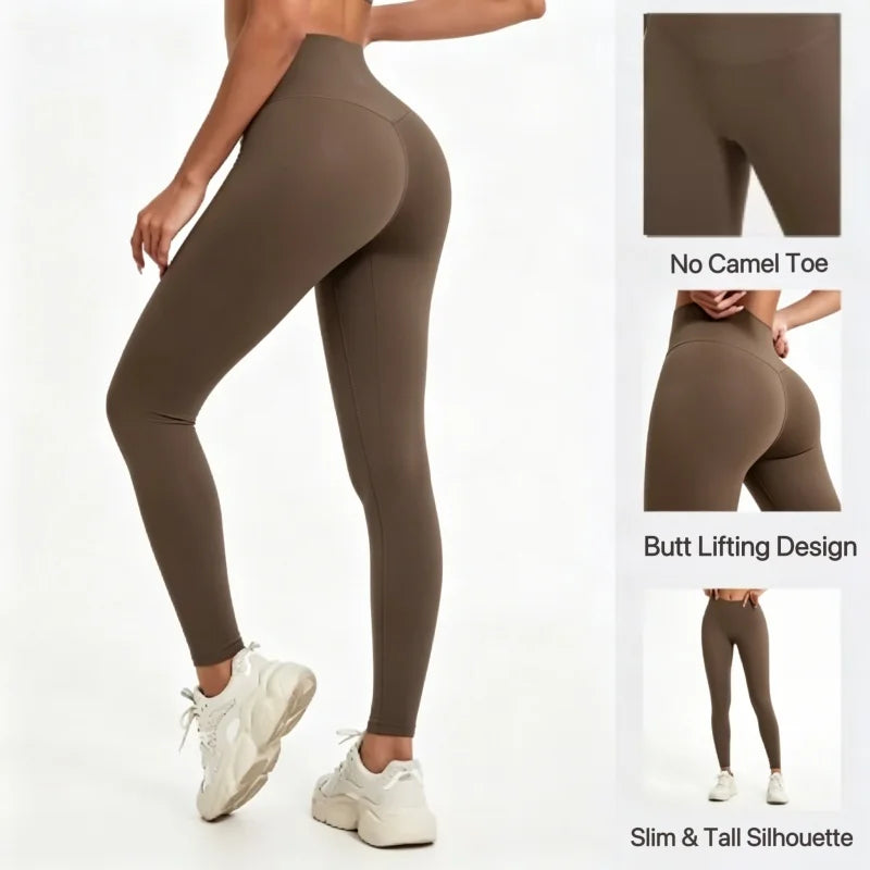 Women High Waist Yoga Leggings Nude Soft Breathable Tummy Control Skinny Pants Gym Running Pilates Fitness Sports Tights