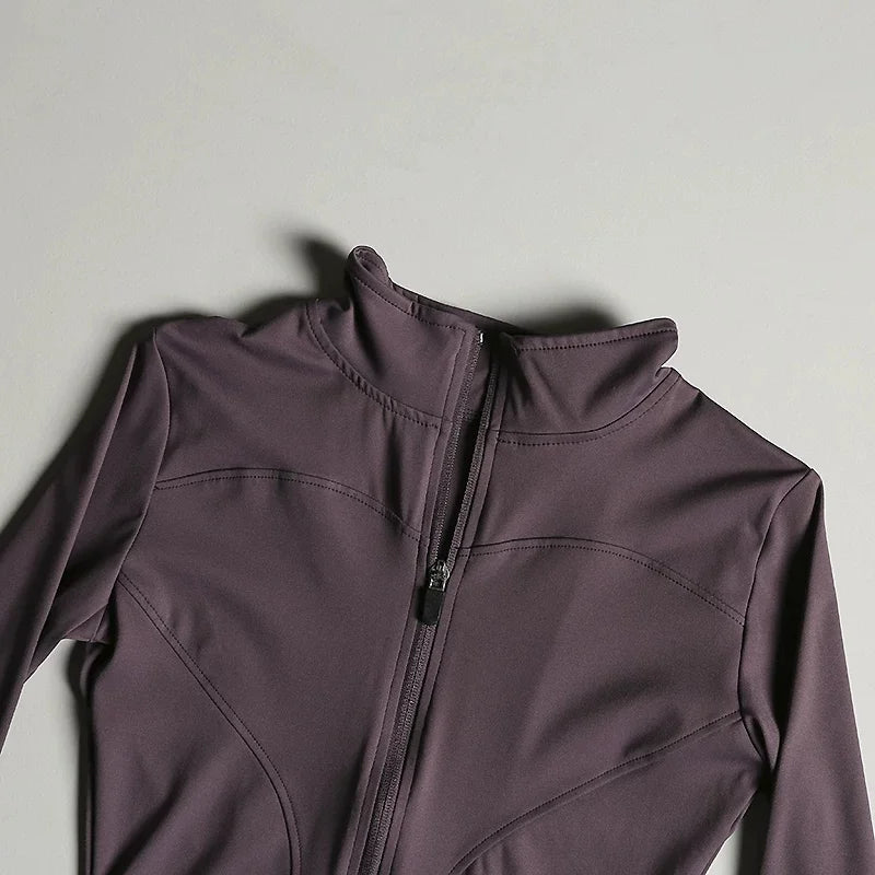 Women Slim Fit Yoga Jacket Quick Dry Zip Up Stand Collar Fitness Running Sports Top