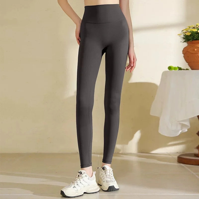 Women High Waist Yoga Leggings Nude Soft Breathable Tummy Control Skinny Pants Gym Running Pilates Fitness Sports Tights