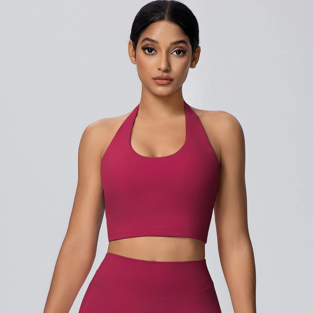 Summer Beautiful Back Hanging Neck Bra Woman Shockproof Workout Top Sports Underwear Yoga Vest with Chest Pad Sexy Women Bra