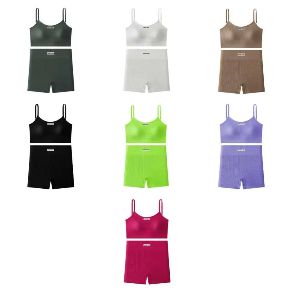 Super Stretchy Women's Sports Clothing Set Sportswear Sleeveless Vest Underwear Shorts Pants Kit Slim Fit Short