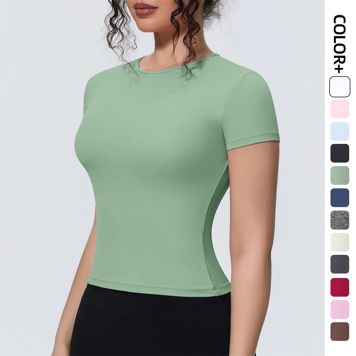 Hot Sale Summer Yoga T-shirt Running Shirts Solid Color Quick Drying Workout Top for Woman Short Sleeve Gym Sports Top