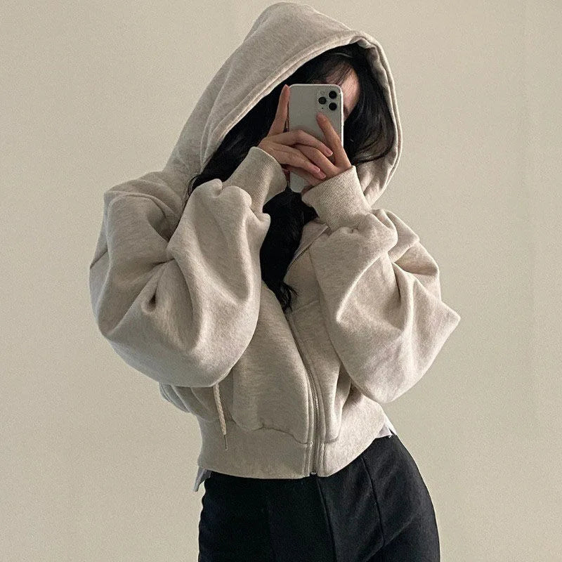 Autumn Winter Hooded Hoodies Women Casual Streetwear Zip Up