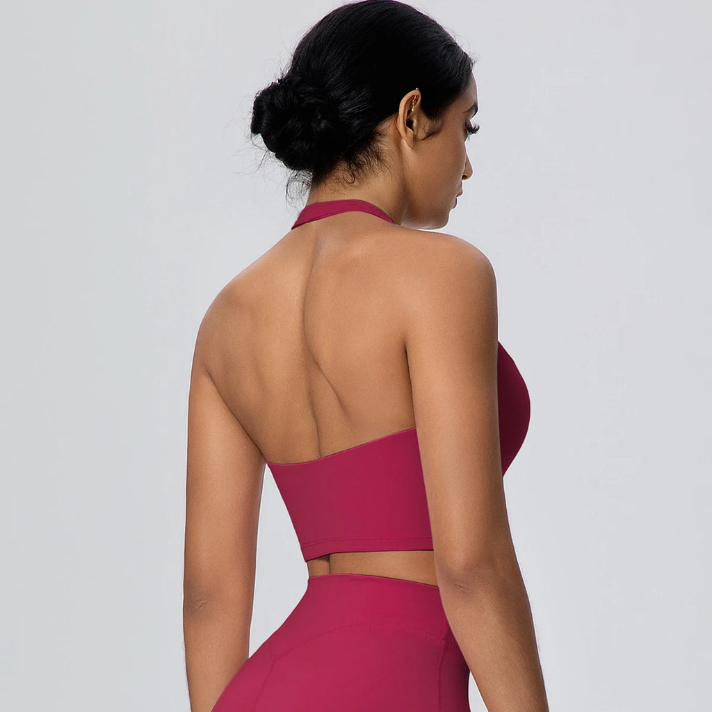 Summer Beautiful Back Hanging Neck Bra Woman Shockproof Workout Top Sports Underwear Yoga Vest with Chest Pad Sexy Women Bra