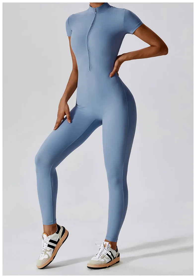 Yoga Boilersuit Long Sleeved Women's Sportswear Gym Zipper Jumpsuits Workout High-intensity Fitness One-piece Skin-tight Garment