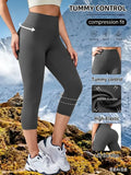 Womens High Waisted 7 Length Non See Through Leggings Ultra Soft Compression Tummy Control Yoga Workout Pants Plus Size Shorts