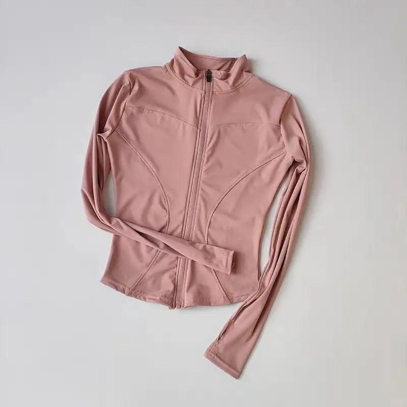 Women Slim Fit Yoga Jacket Quick Dry Zip Up Stand Collar Fitness Running Sports Top