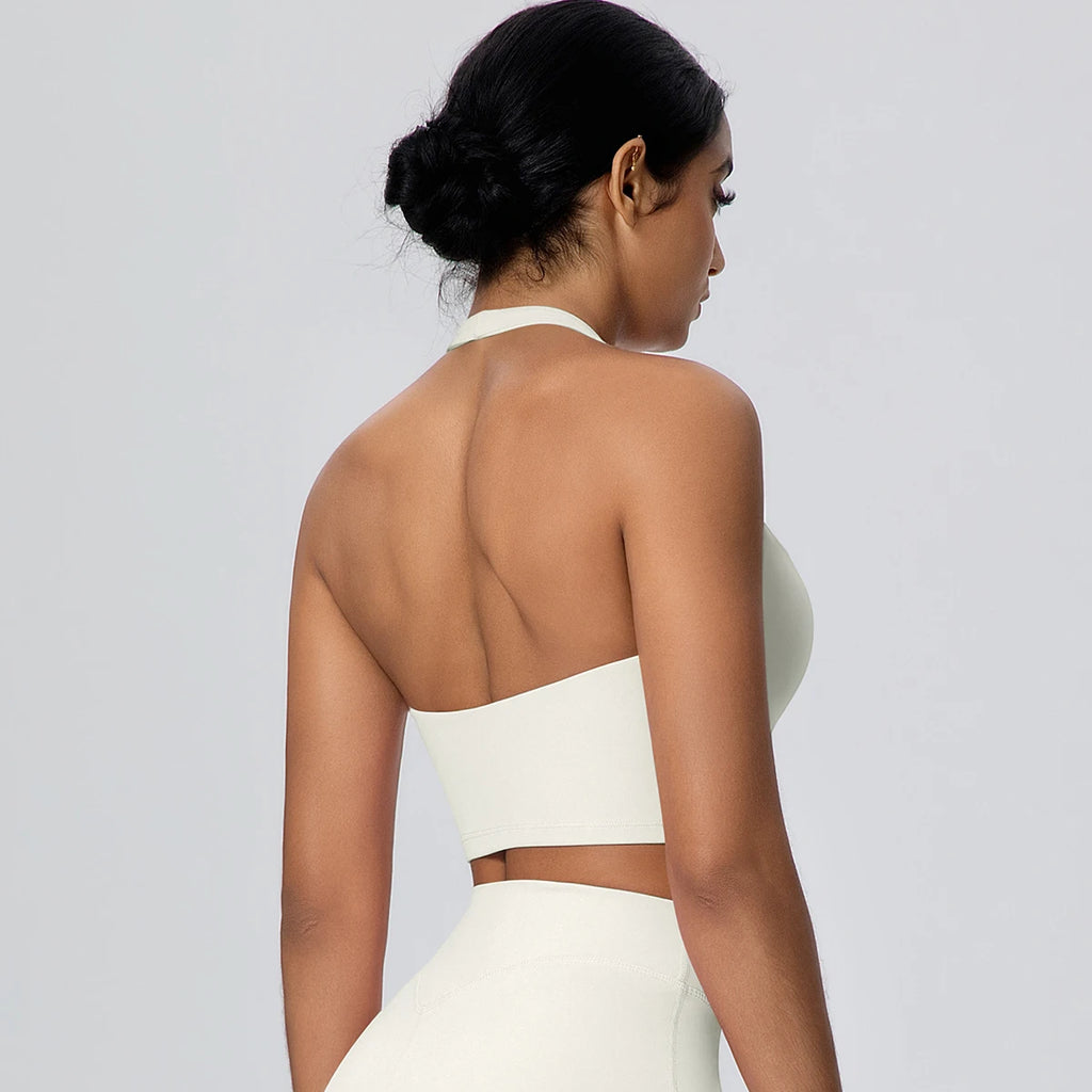 Summer Beautiful Back Hanging Neck Bra Woman Shockproof Workout Top Sports Underwear Yoga Vest with Chest Pad Sexy Women Bra