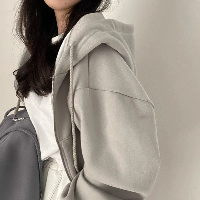 Autumn Winter Hooded Hoodies Women Casual Streetwear Zip Up