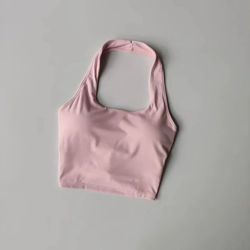 Women's Back Knot Yoga Bra Padded Halter Neck Criss Cross Sports Bra Push Up Seamless Quick Dry Workout Top for Gym Fitness