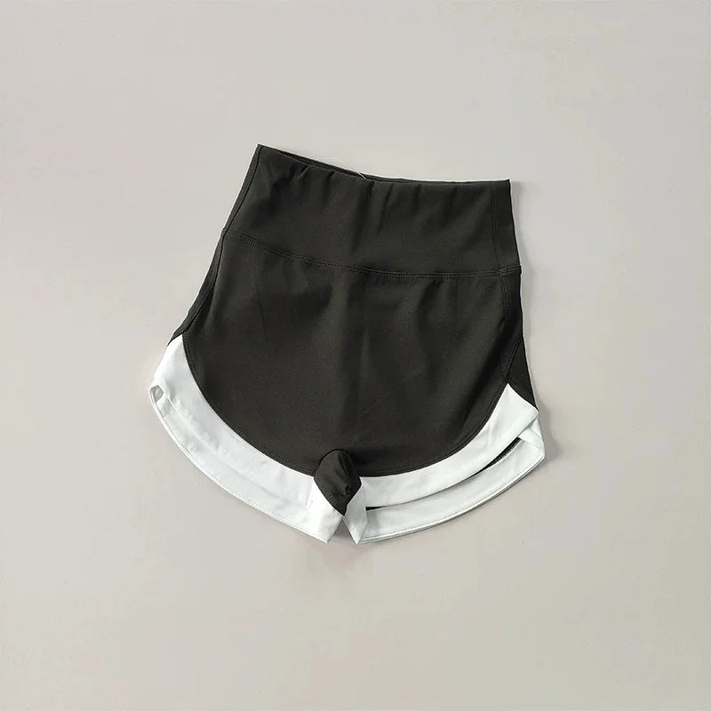 Women High Waist Tummy Control Scrunch Butt Yoga Shorts White Contrast Trim Quick Dry Gym Cycling Shorts