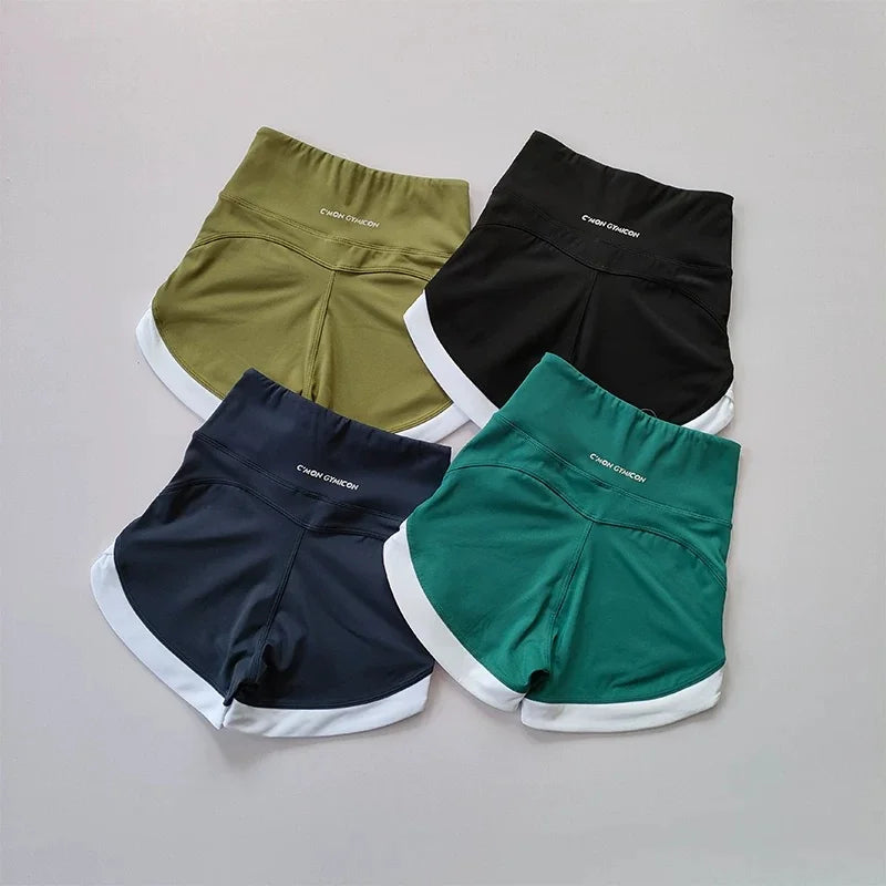 Women High Waist Tummy Control Scrunch Butt Yoga Shorts White Contrast Trim Quick Dry Gym Cycling Shorts