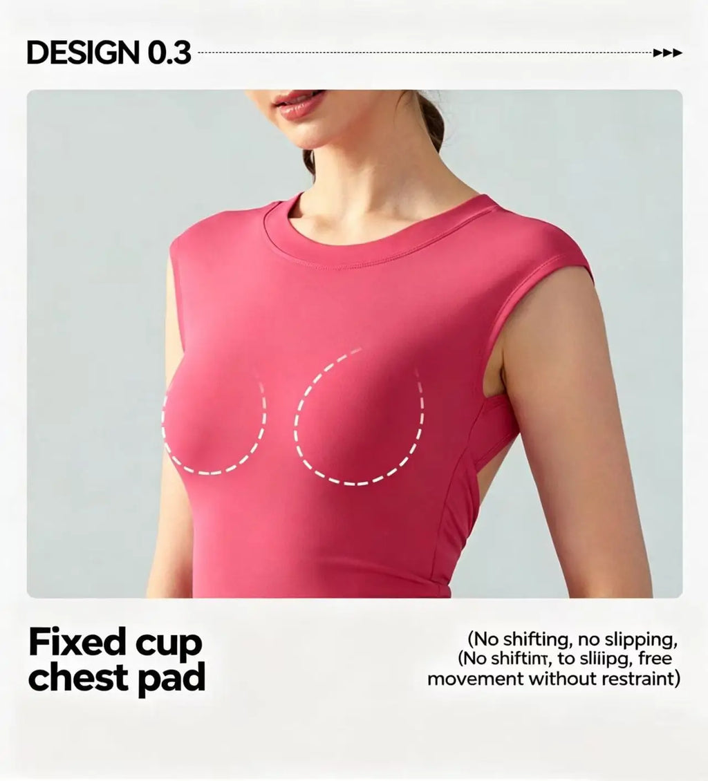 Women's Sexy Backless Cropped Yoga Tank Top with Fixed Pads - Quick Dry, Moisture Wicking, Slim Fit Workout T-Shirt for Gym Fitn