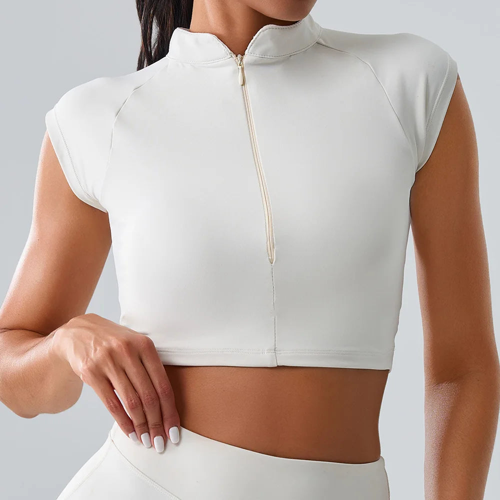 Women Yoga Top Zipper Sport T Shirts Push Up Fitness Clothes Workout Short Sleeve Yoga Shirt Gym Top Quick Drying Running Top