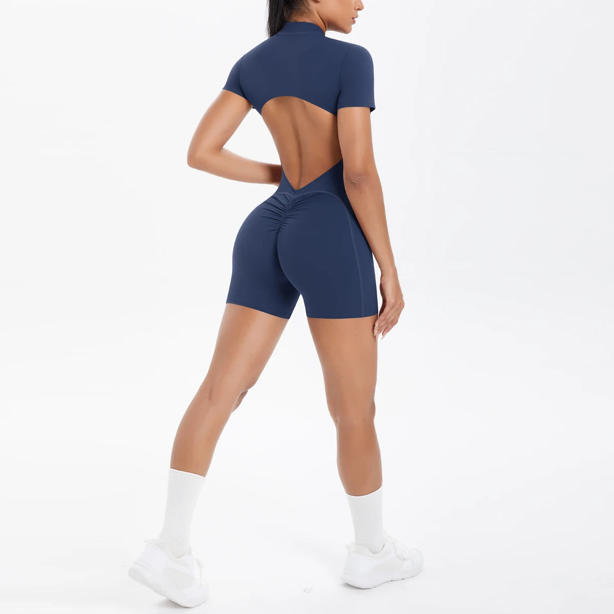 Hollow Out Backless Short Sleeved Zipper Jumpsuit for Woman Jumpsuit Yoga Suit One-Piece Legging Short Push Up Gym Yoga Clothing