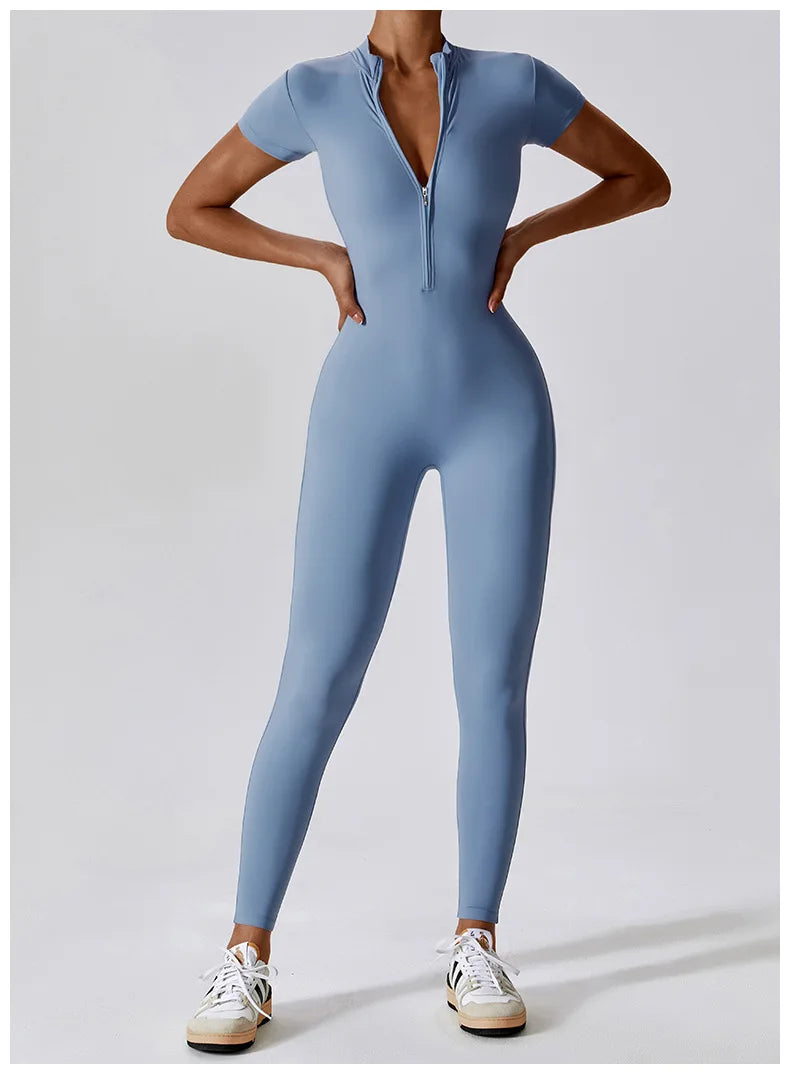 Yoga Boilersuit Long Sleeved Women's Sportswear Gym Zipper Jumpsuits Workout High-intensity Fitness One-piece Skin-tight Garment