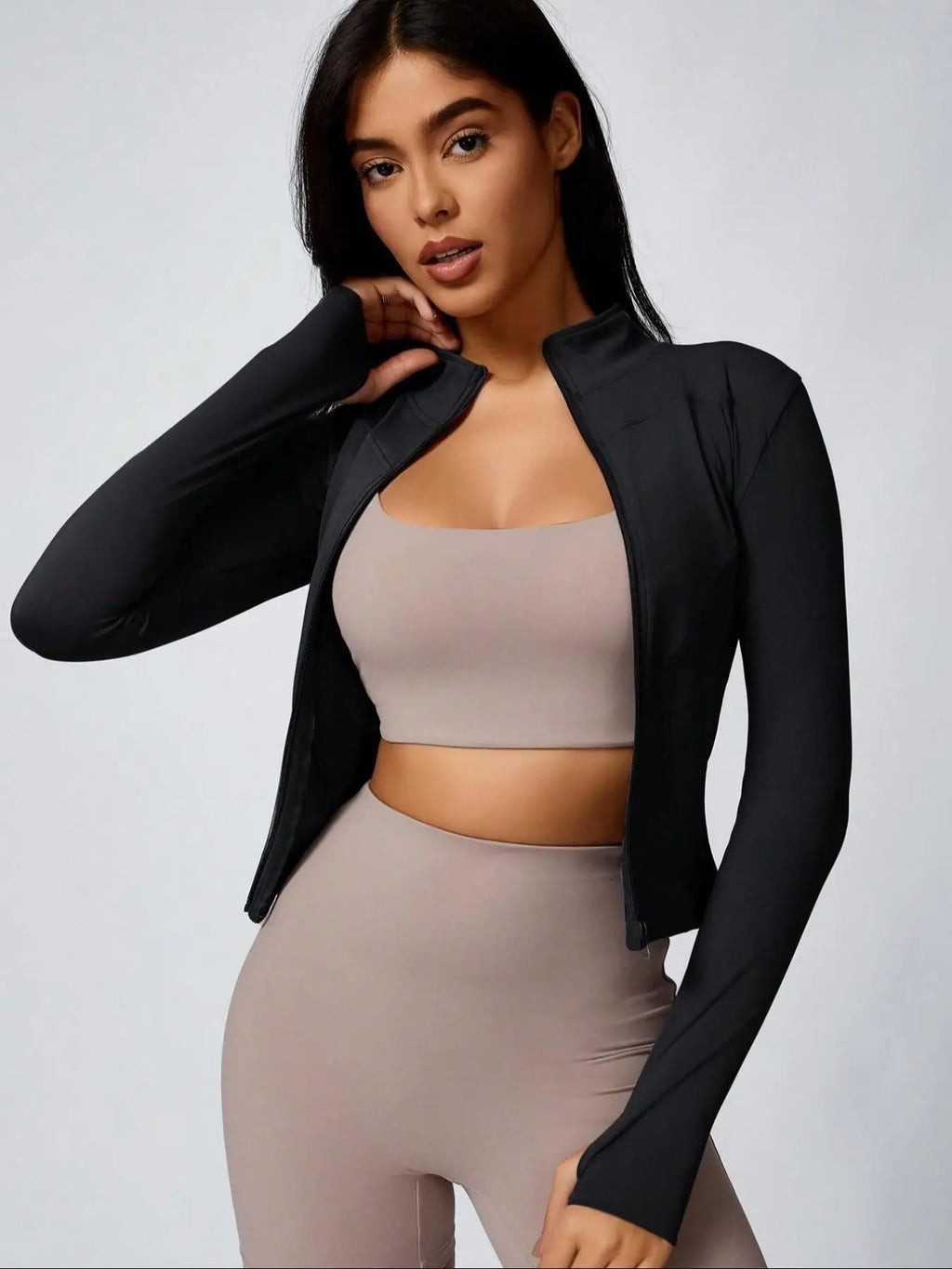 Fitfemme Women's Slim Fit Full - Zip Long - Sleeve Quick - Dry Breathable Athletic Workout Jacket