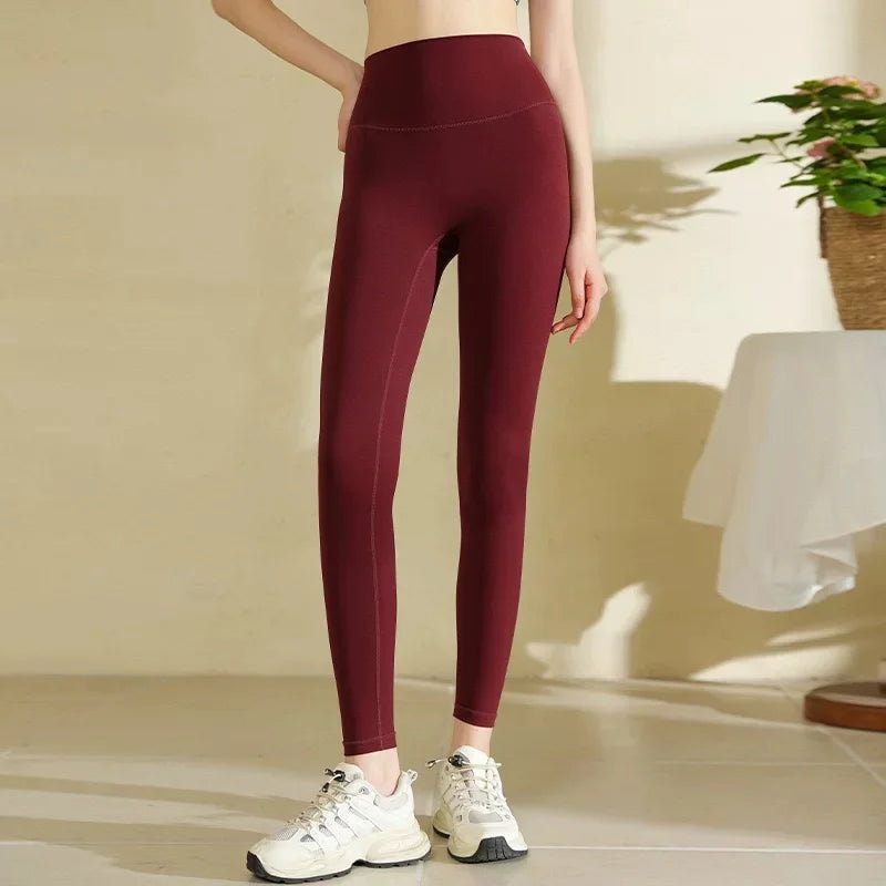 Women High Waist Yoga Leggings Nude Soft Breathable Tummy Control Skinny Pants Gym Running Pilates Fitness Sports Tights