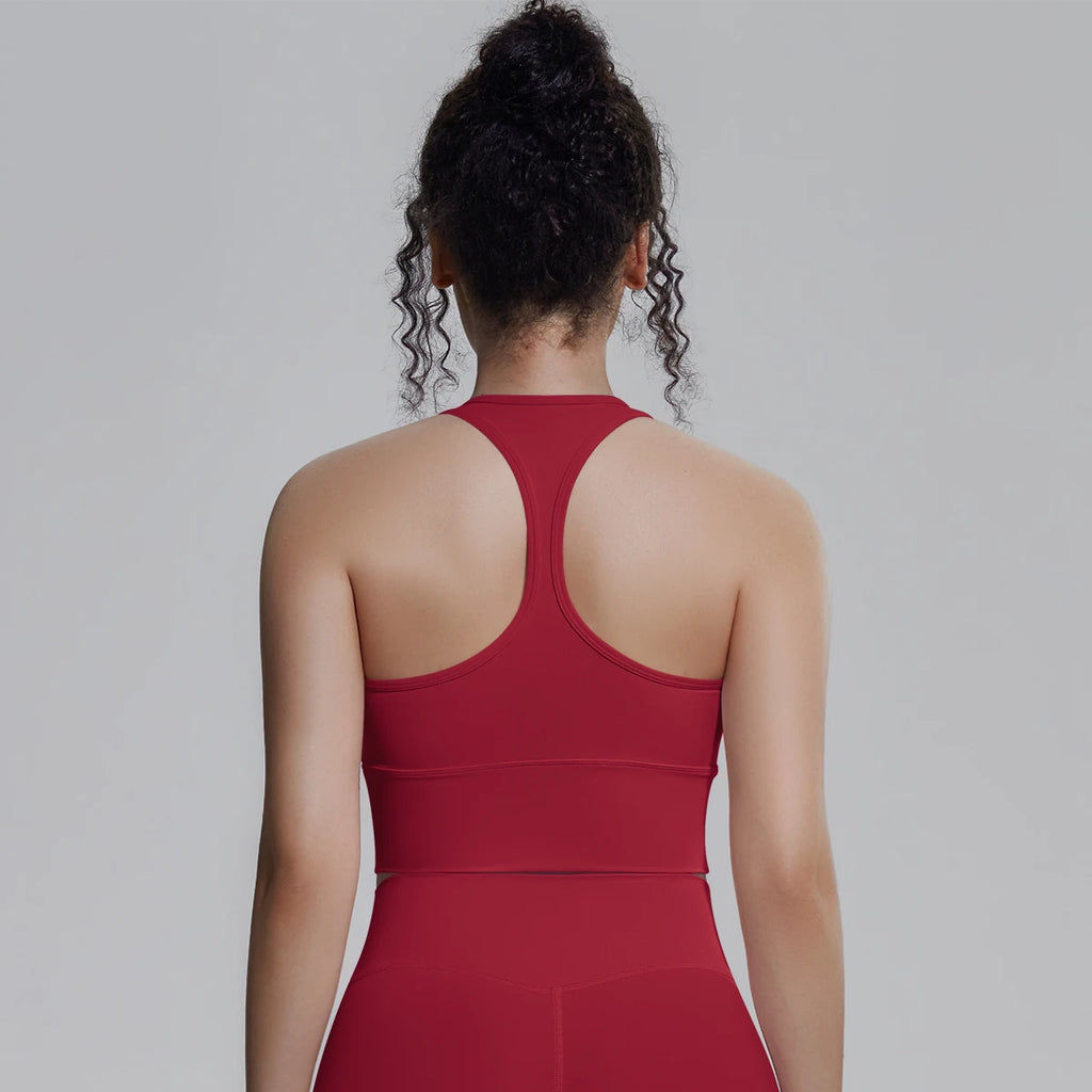 Woman Workout Top Yoga Vest Solid Color Gather Shockproof Sports Bra Beautiful Back I-shaped Vest Gym Running Yoga Underwear