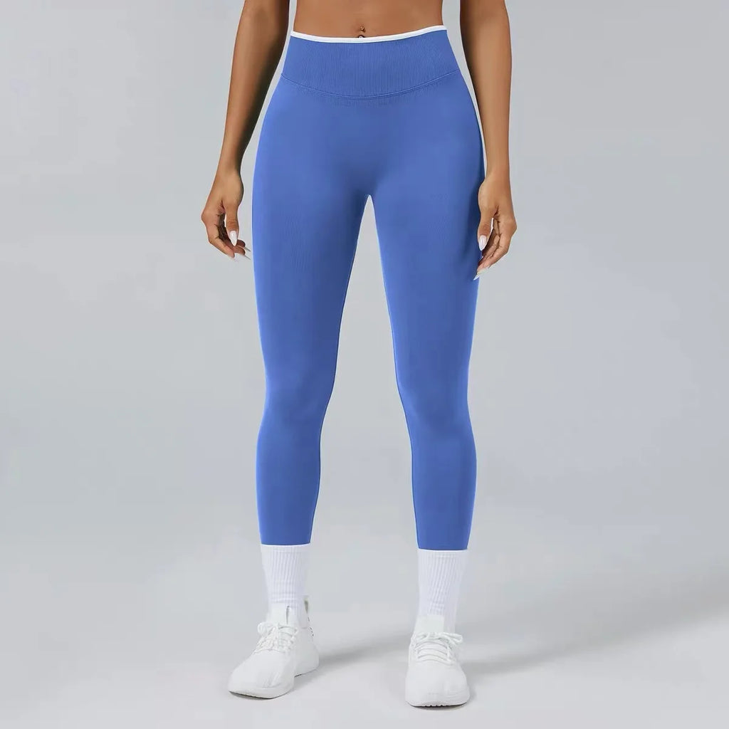 Women's High Waist Yoga Pants, Tummy Control Contrast Color Booty Leggings, Quick Dry Moisture Wicking Stretch Fitness Pants