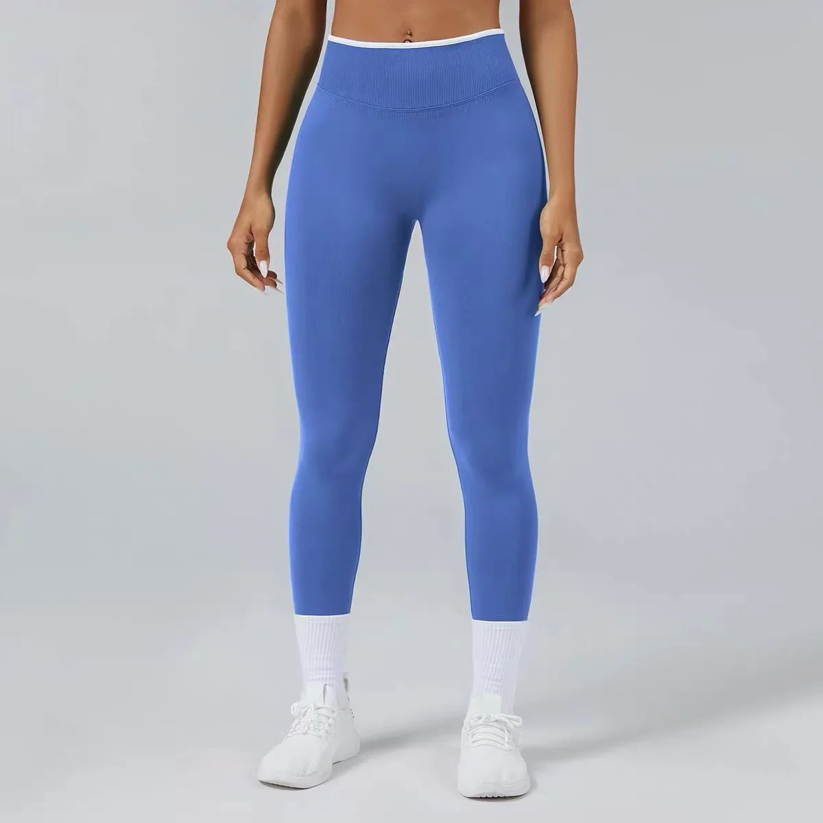 Women's High Waist Yoga Pants, Tummy Control Contrast Color Booty Leggings, Quick Dry Moisture Wicking Stretch Fitness Pants